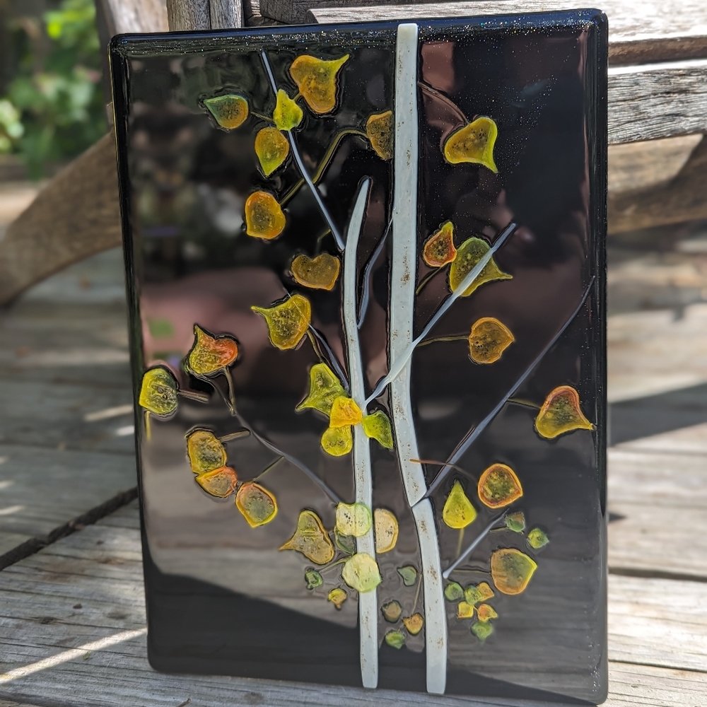 Fused Art Glass Autumn Fall Birch Leaves Wall Art